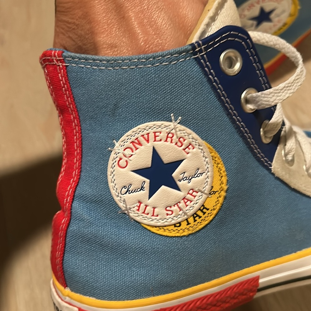 ❌SOLD💰Converse Chuck Taylor Blue and Red High-Top Double Logo Sneakers Men size7 - Picture 9 of 12